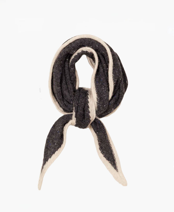 Kleiner Gestrickter Schal / Foulard aus Kaschmir - Anthrazit / Beige
