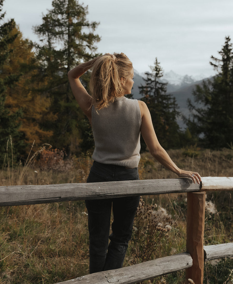 Stricktop - Mock Neck Tank - Kaschmir/Seide - Greige