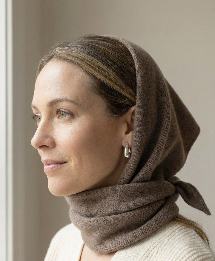 Triangel-Strickschal / Bandana aus Kaschmir - Taupe