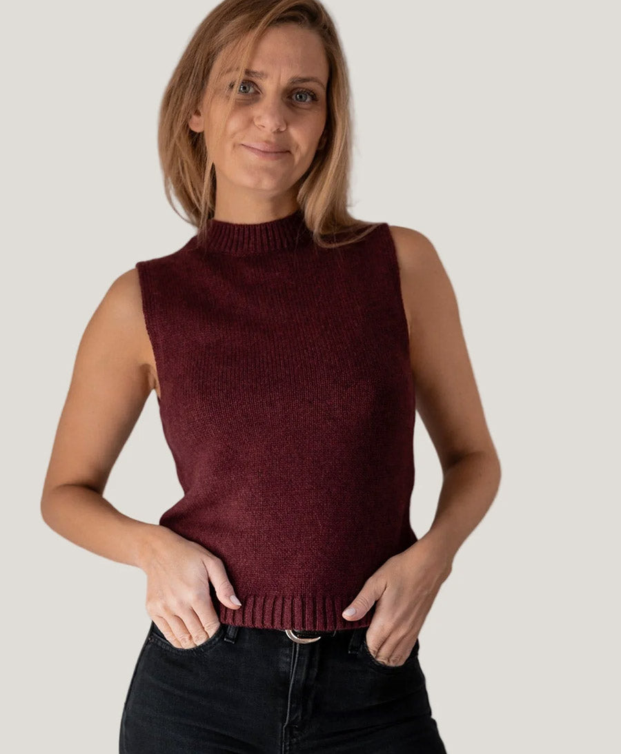 Stricktop - Mock Neck Tank - Kaschmir/Seide - Burgundy