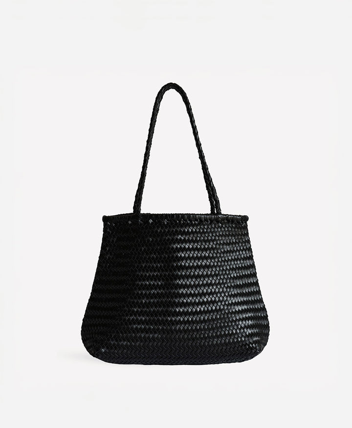 Gewebte Ledertasche "Cala" - Schwarz