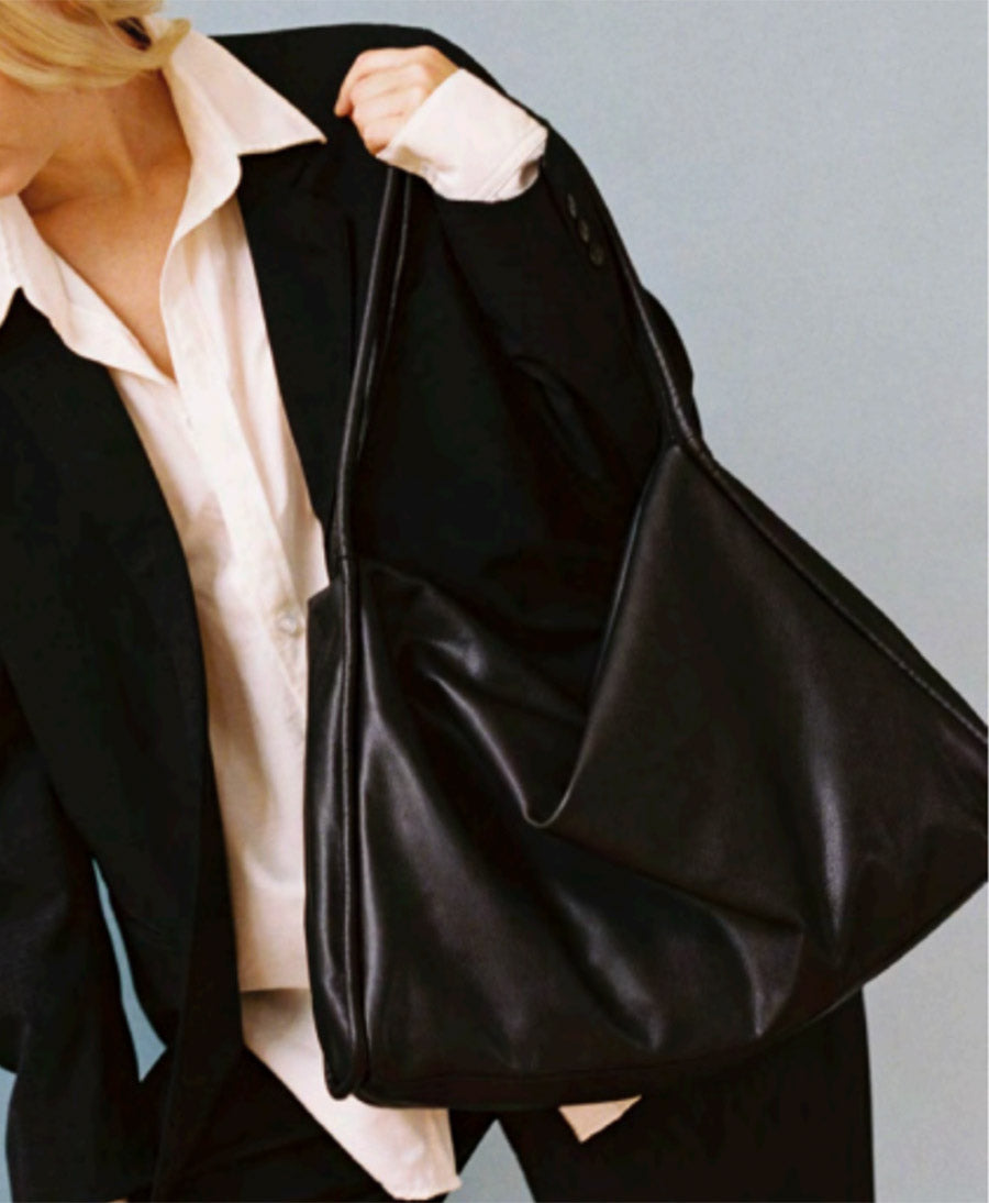 Grosse Schultertasche SOL - Leder, Schwarz