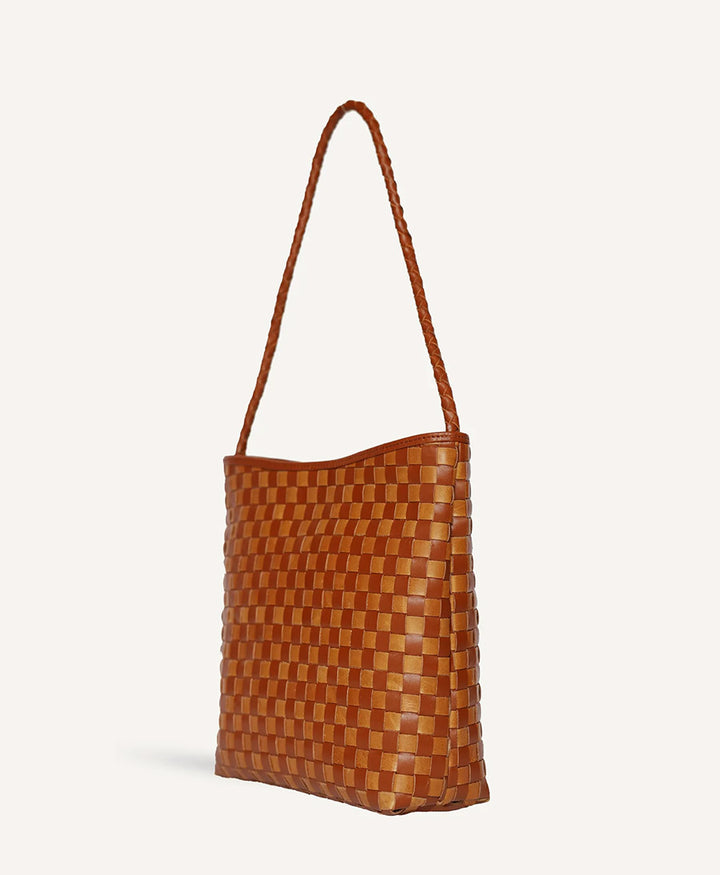 Gewebte Ledertasche "PAULINE" - Copper x Sienna Check