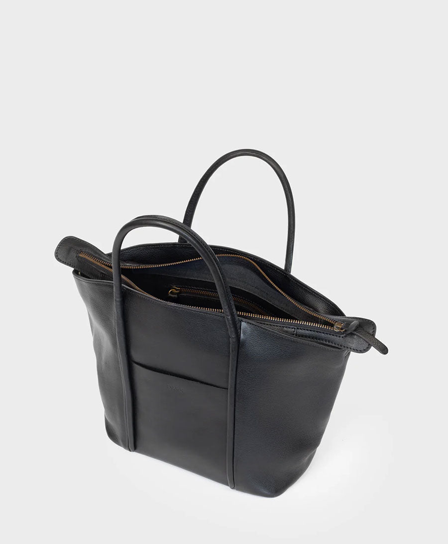 Umhängetasche mit Reissverschluss Zip Cord Tote aus Leder - Schwarz