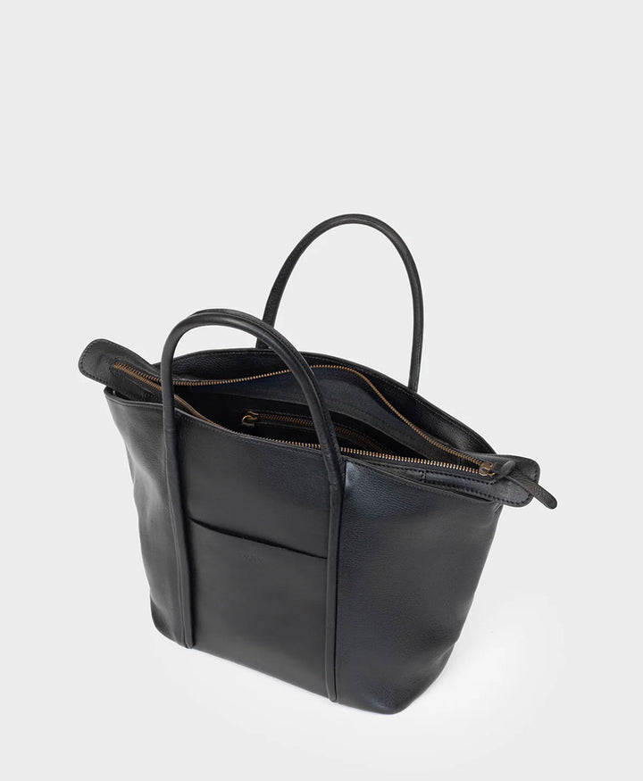 Umhängetasche mit Reissverschluss Zip Cord Tote aus Leder - Schwarz