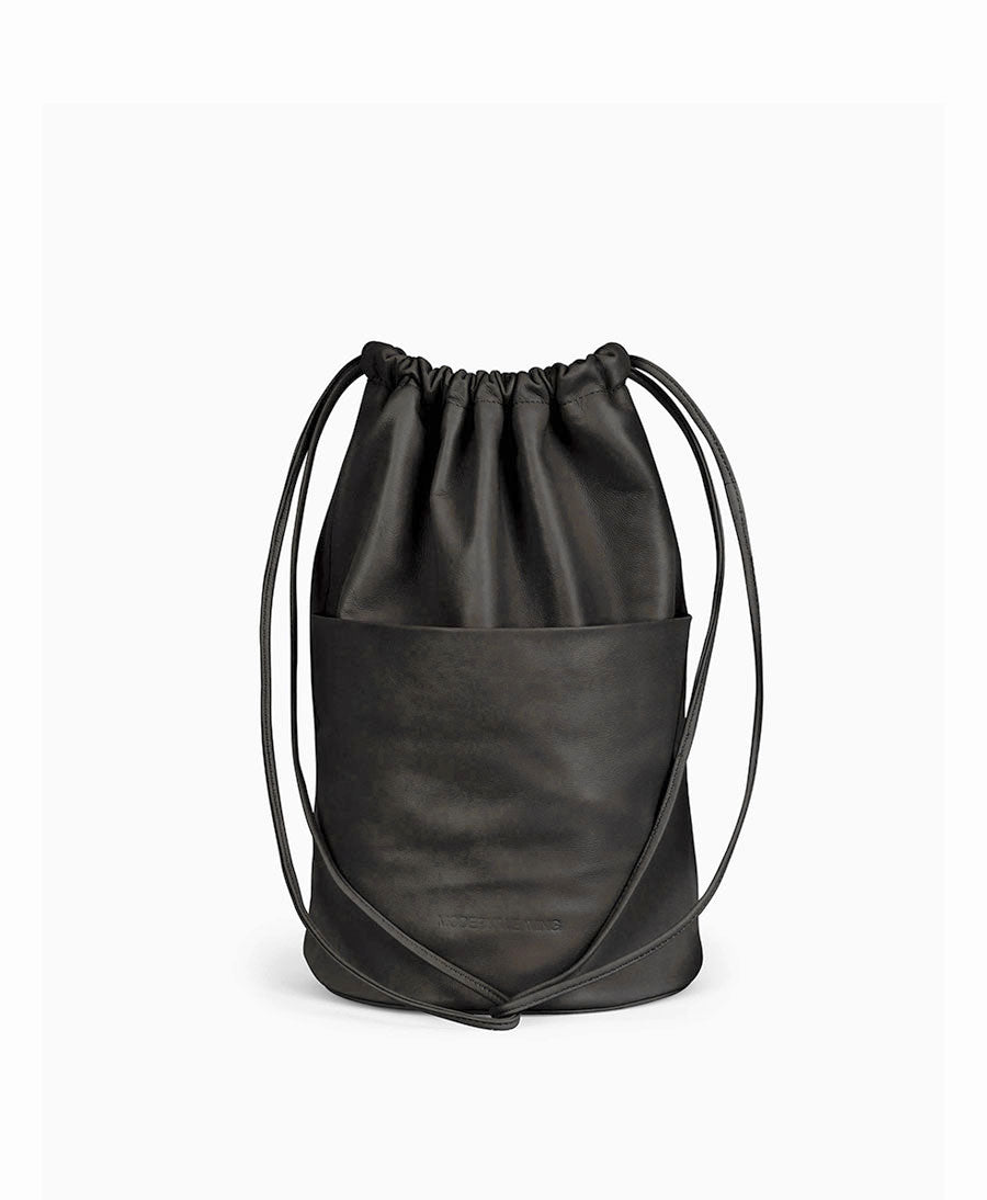 Tasche "Drawstring Slouch Pocket Bucket" - Lammleder, schwarz - Modern Weaving - clomes