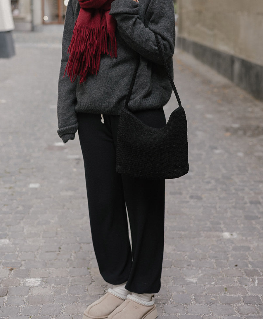 Gewebte Ledertasche "SERENA" Suede - Schwarz