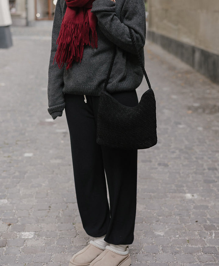 Gewebte Ledertasche "SERENA" Suede - Schwarz