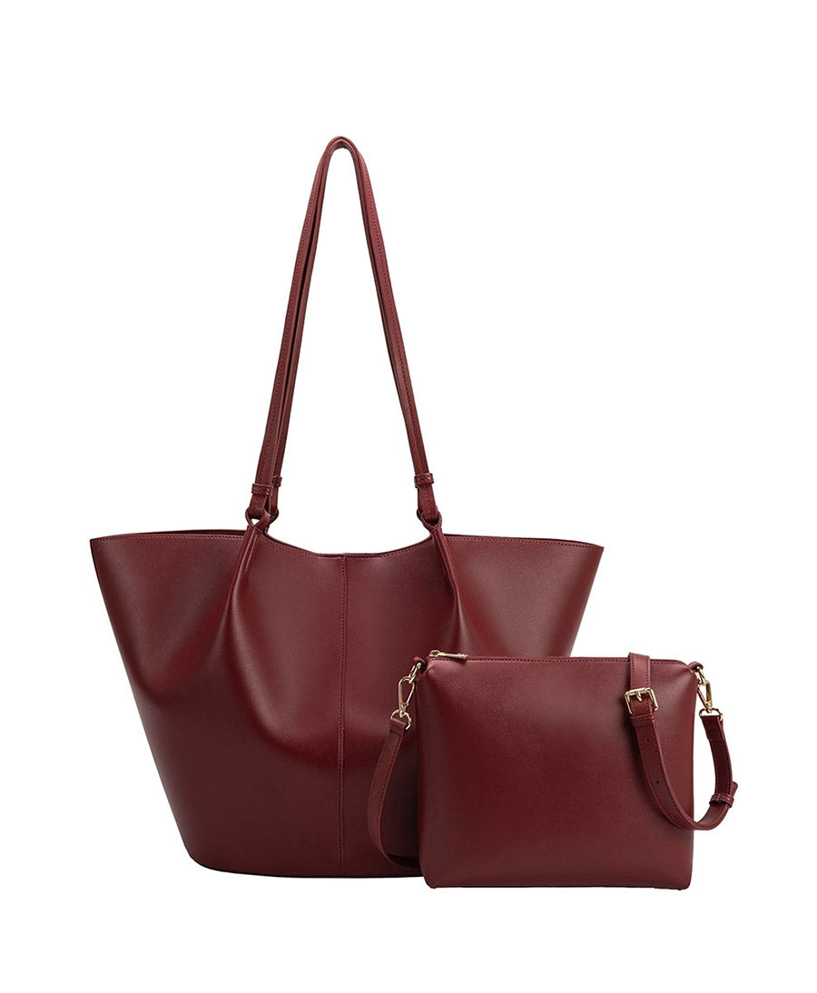 Schultertasche LYDIA aus veganem Leder - Cranberry