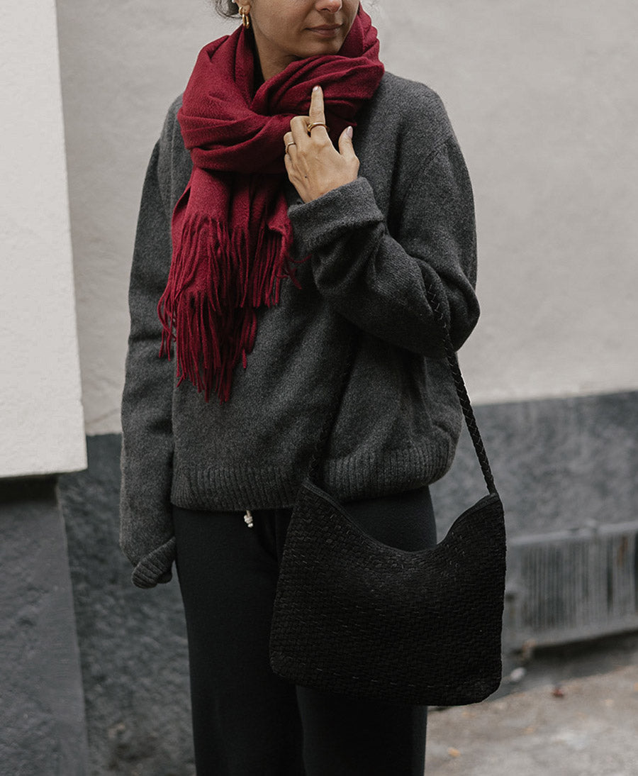 Gewebte Ledertasche "SERENA" Suede - Schwarz