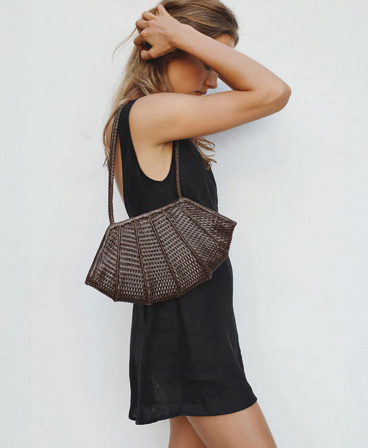 Gewebte Ledertasche "Venera" - Espresso