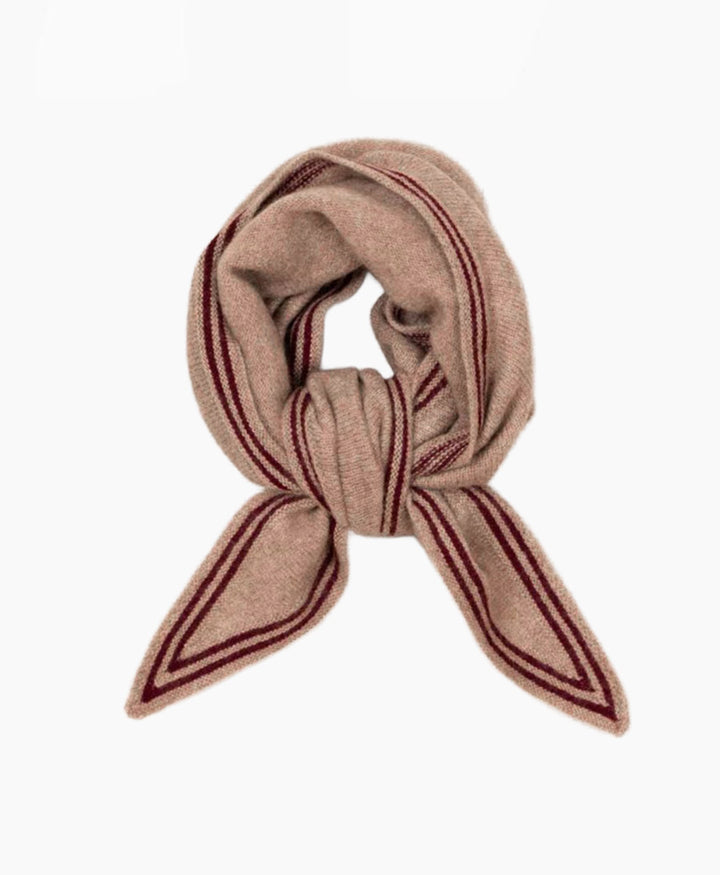 Kleiner Gestrickter Schal / Foulard aus Kaschmir - Beige / Rot