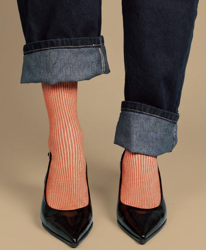 Glitzer Socken Lyocell - Ziegelrot