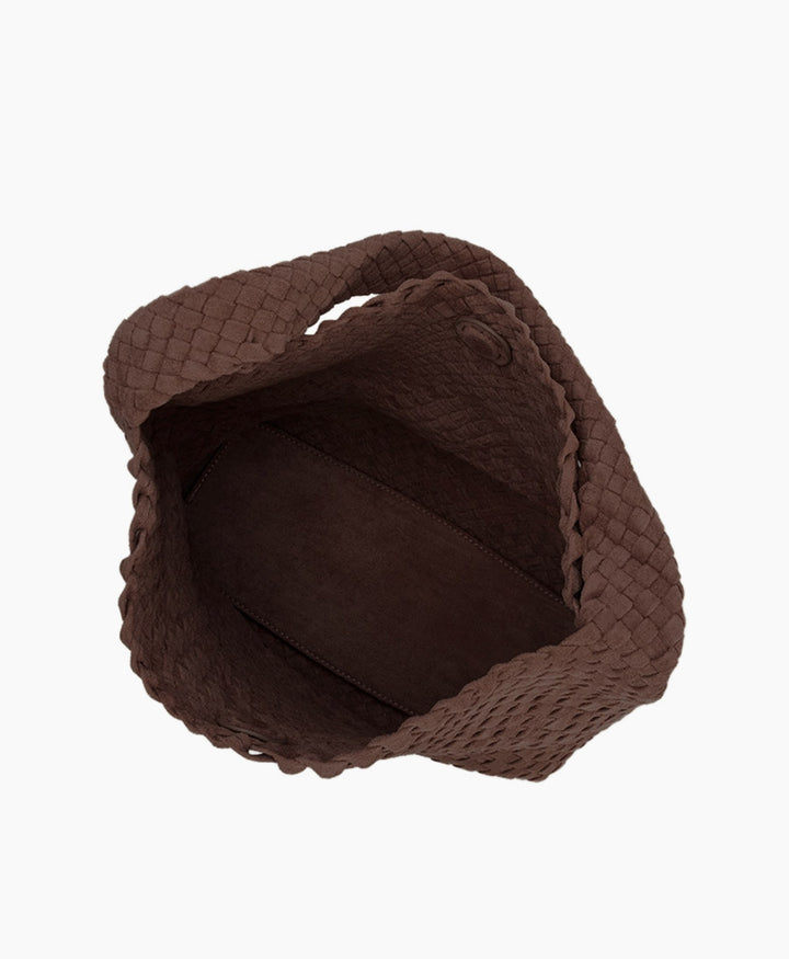 Gewebte Schultertasche JOHANNA aus veganem Leder - Tabak Suede