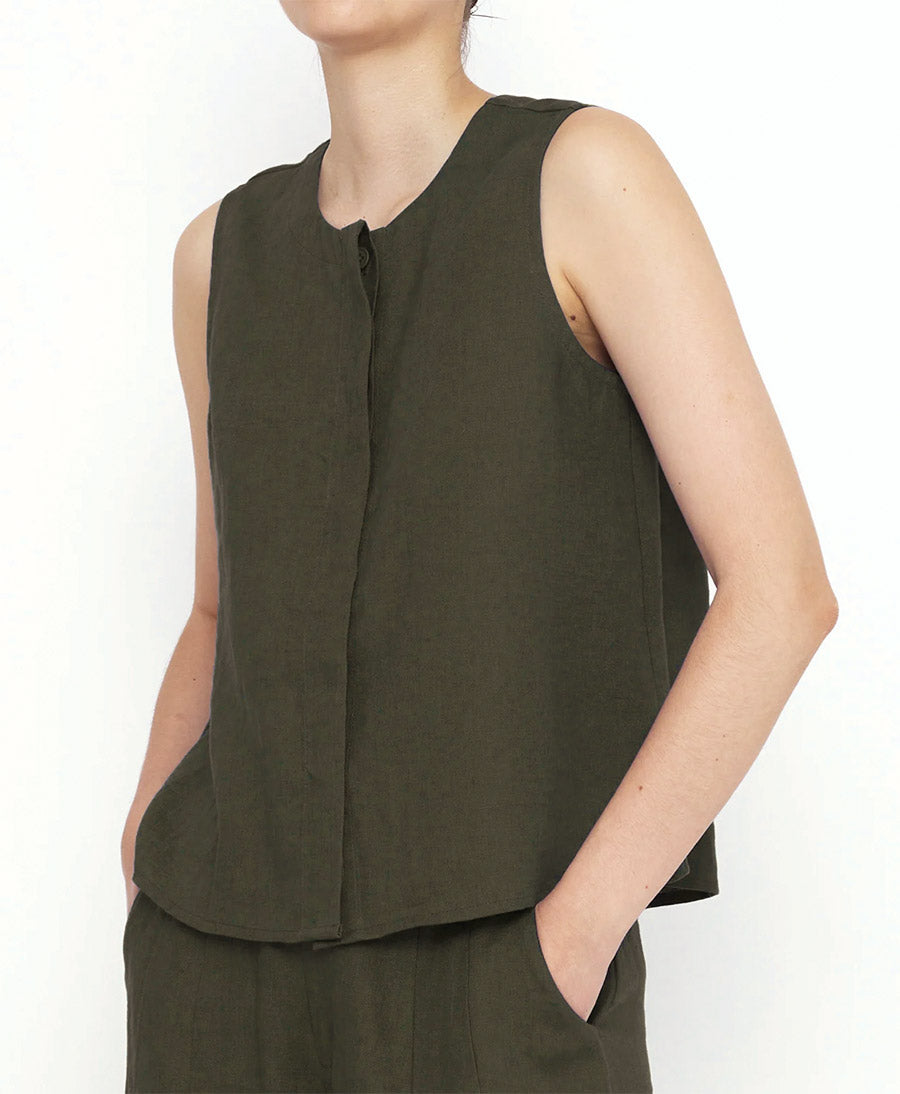 Top Sleeveless Playtop - Leinen - Dark Oak