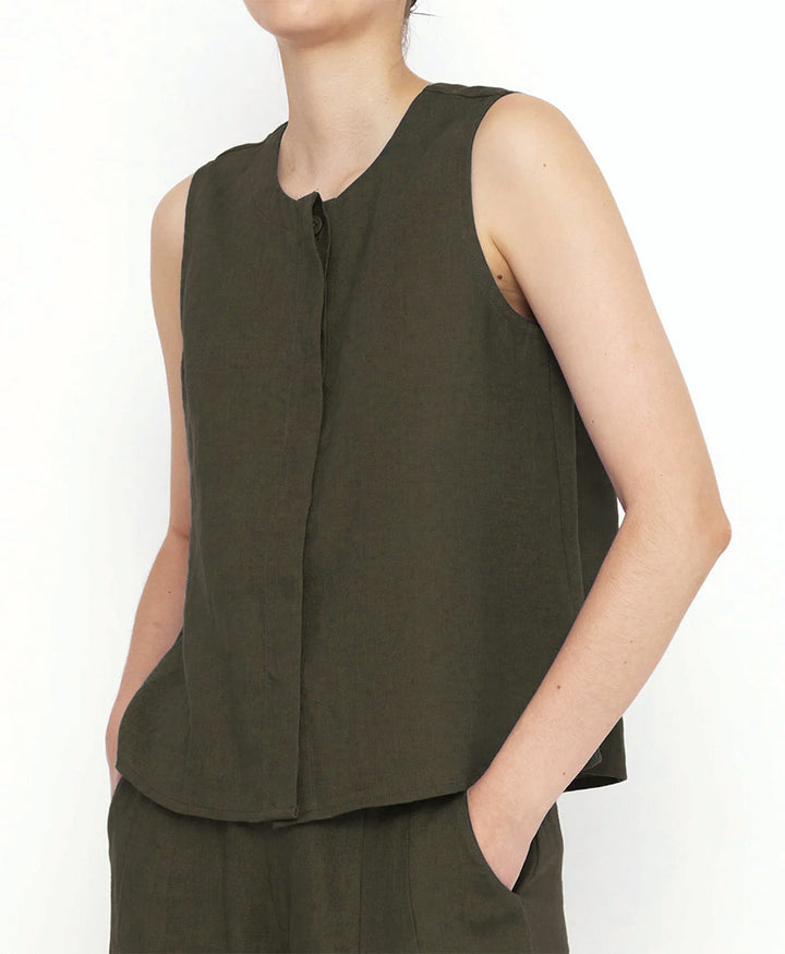 Top Sleeveless Playtop - Leinen - Dark Oak