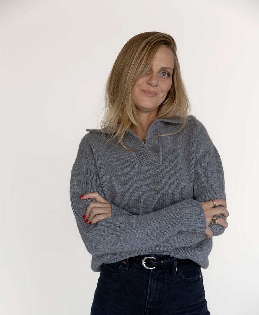 Strickpullover - V-Neck Sweater - Kaschmir - Grau