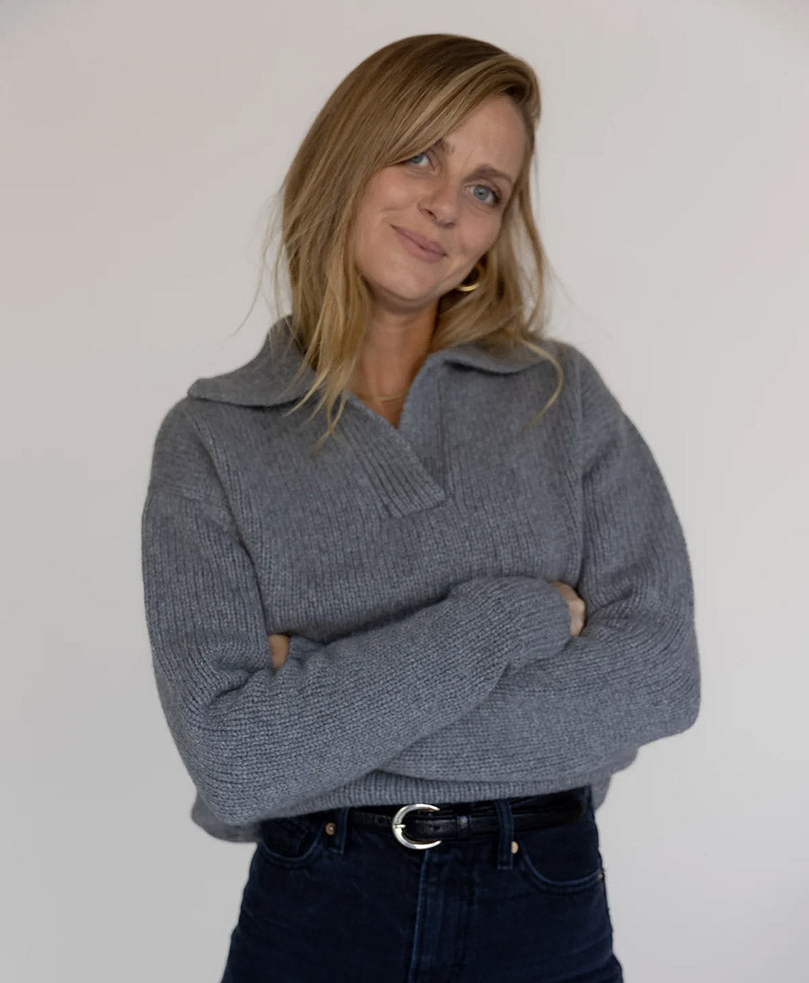 Strickpullover - V-Neck Sweater - Kaschmir - Grau