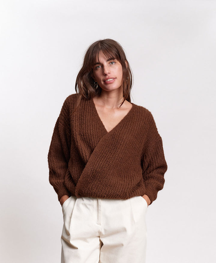 Leichter Strick-Wickelcardigan VEGA - Braun