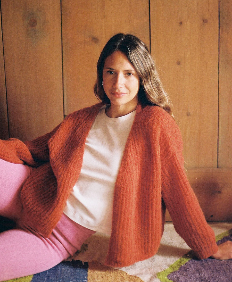Leichter Strick-Wickelcardigan VEGA - Ochre