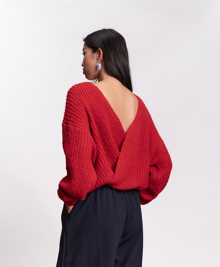 Leichter Strick-Wickelcardigan VEGA - Pomegranate