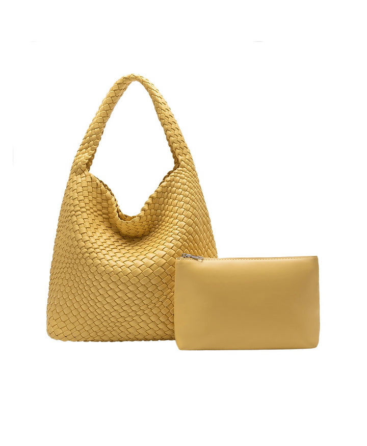 Gewebte Schultertasche JOHANNA aus veganem Leder - Gelb