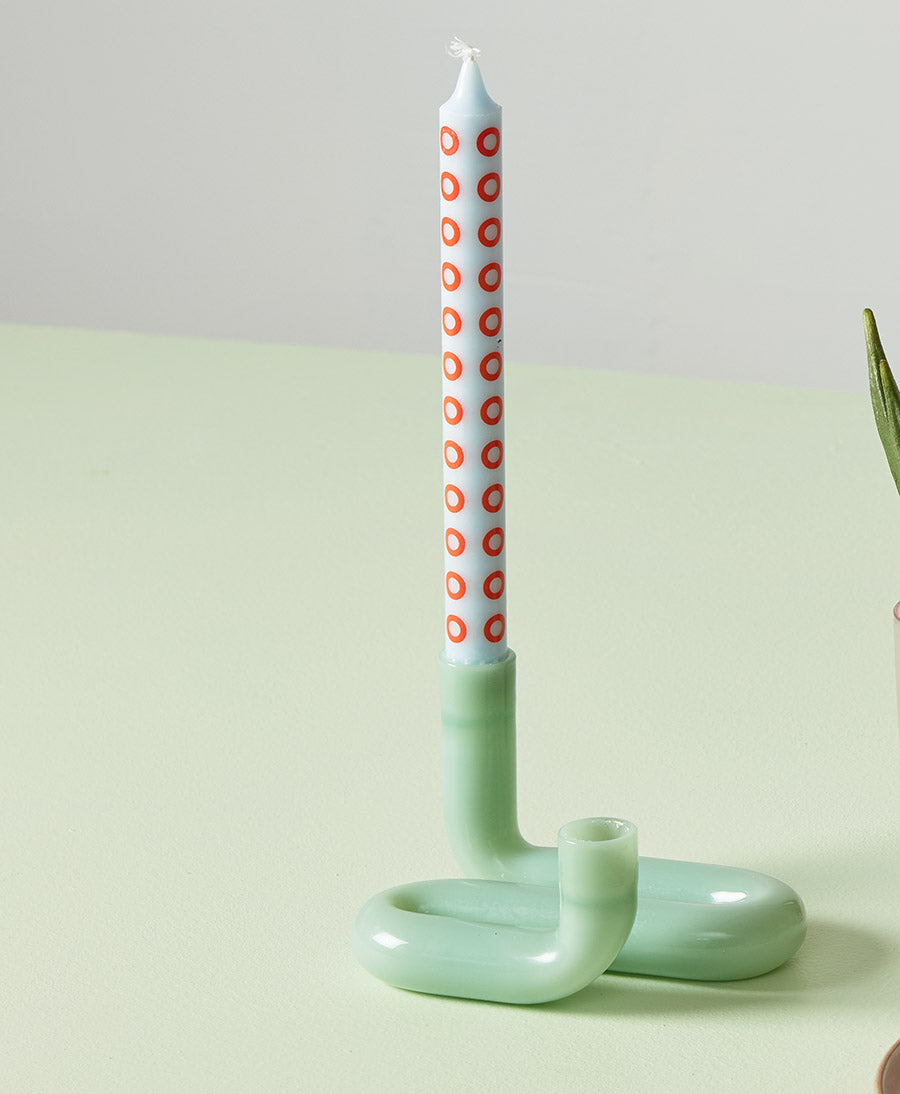 Kerzenständer Wave aus Glas - Milky Jade