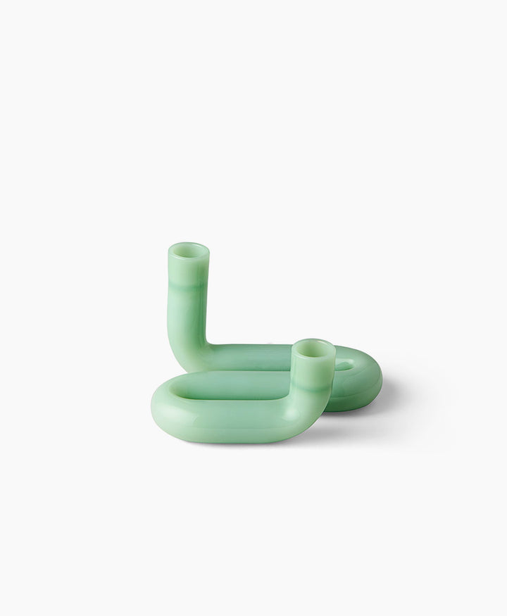 Kerzenständer Wave aus Glas - Milky Jade