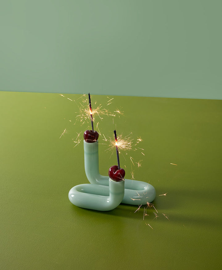 Kerzenständer Wave aus Glas - Milky Jade