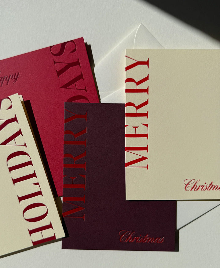 Geprägte Karte mit Couvert "MERRY CHRISTMAS" - Bordeaux