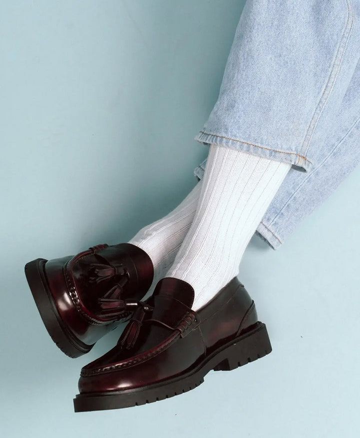 Socken Bio-Baumwolle - Rippenmuster - Weiss