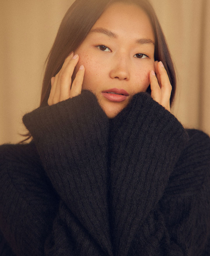 Warmer Rollkragenpullover - Schwarz