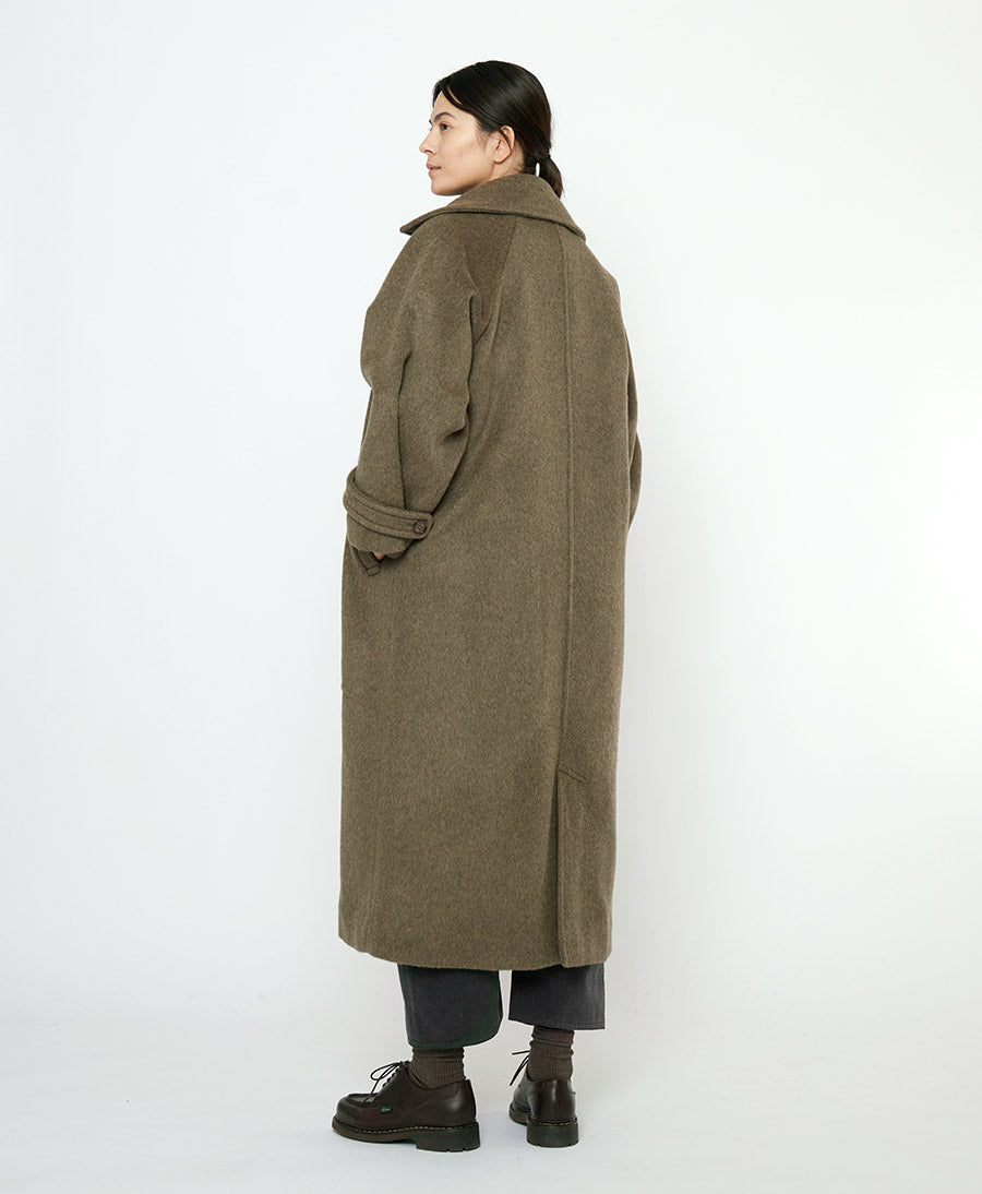 Langer Wollmantel "Balmacaan Coat" - Olive Gray