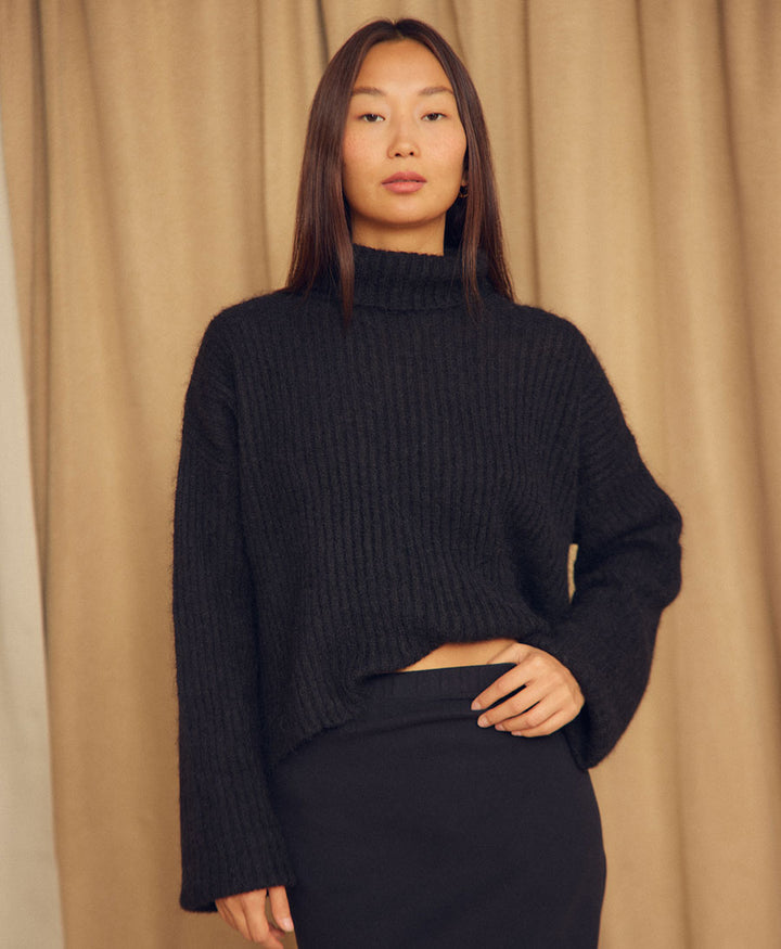 Warmer Rollkragenpullover - Schwarz