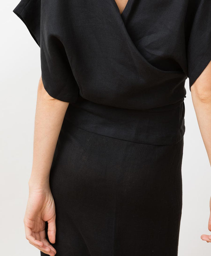 Wrap Skirt Rio - Wickelrock aus schwarzer Leinen - Black - JUNGLE FOLK - clomes