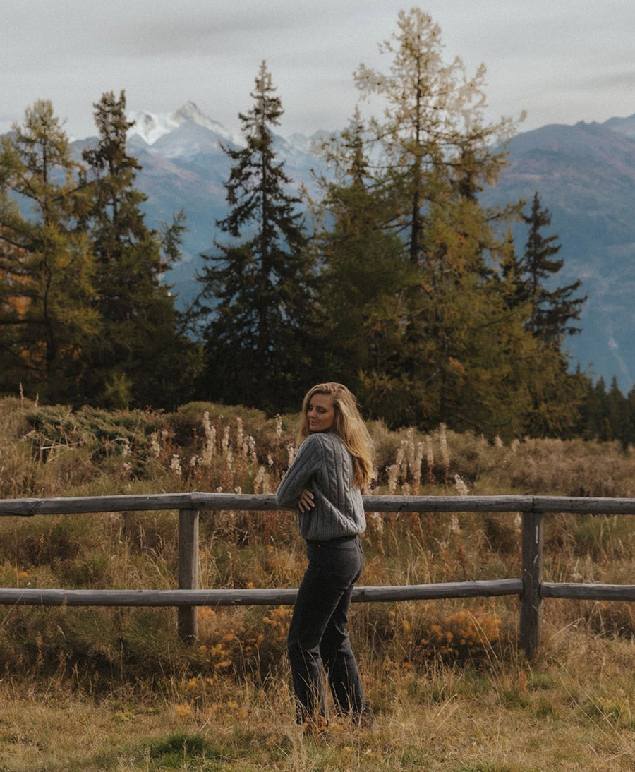 Strickpullover - Cable Knit Sweater - Kaschmir - Grau