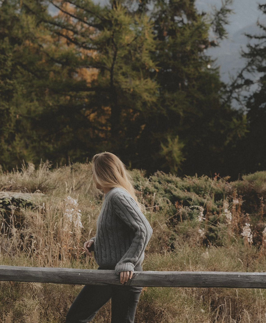 Strickpullover - Cable Knit Sweater - Kaschmir - Grau