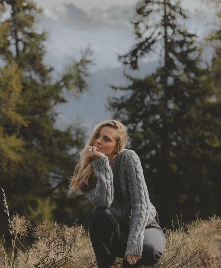 Strickpullover - Cable Knit Sweater - Kaschmir - Grau