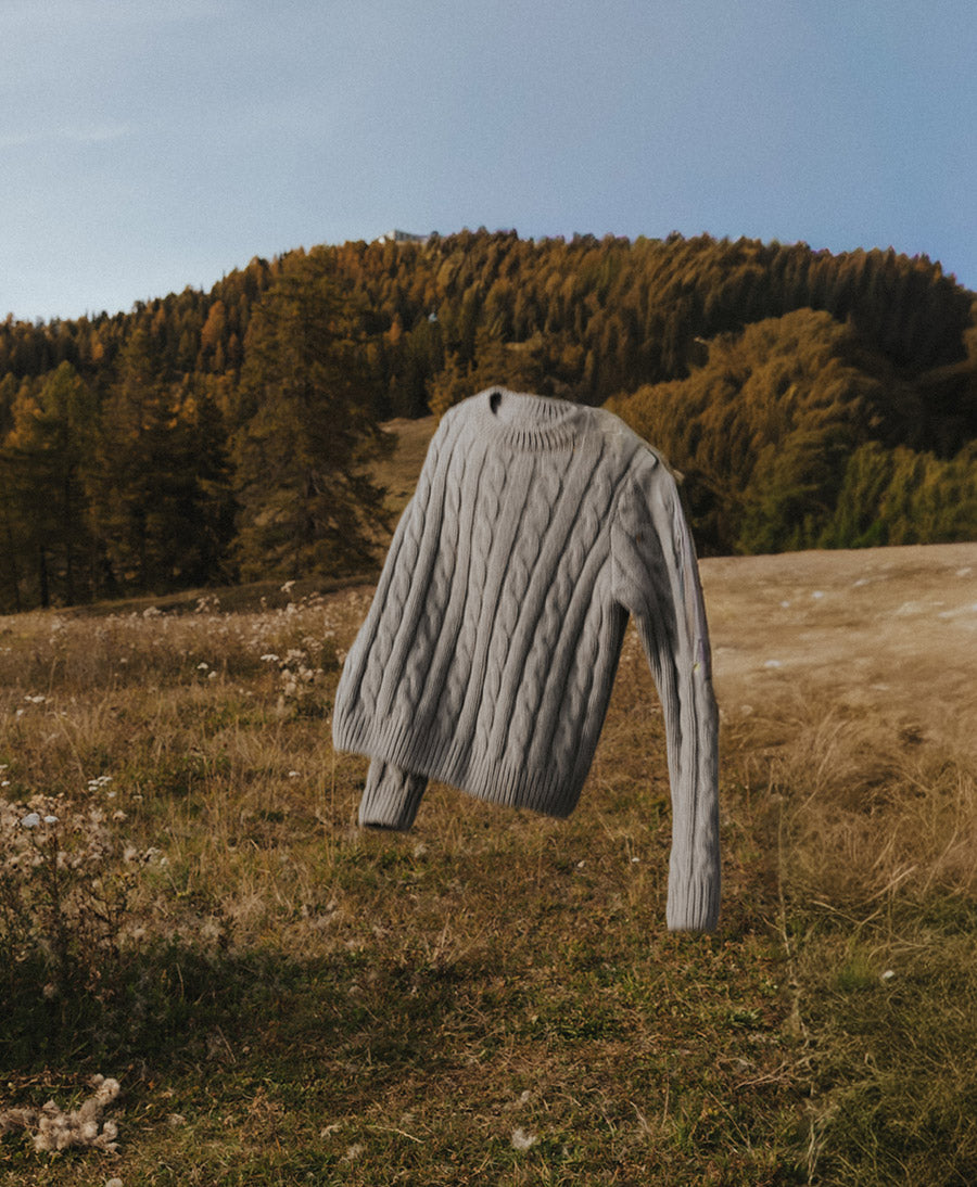 Strickpullover - Cable Knit Sweater - Kaschmir - Grau