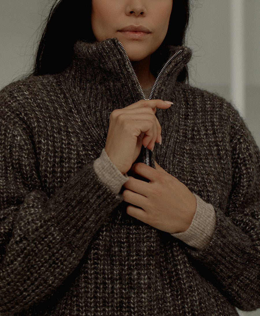 The Alpine Zip Strickpullover mit Reissverschluss - Earth