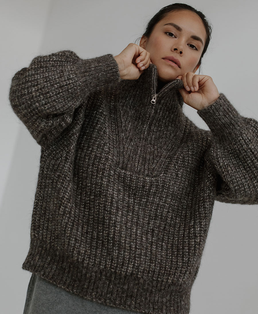 The Alpine Zip Strickpullover mit Reissverschluss - Earth