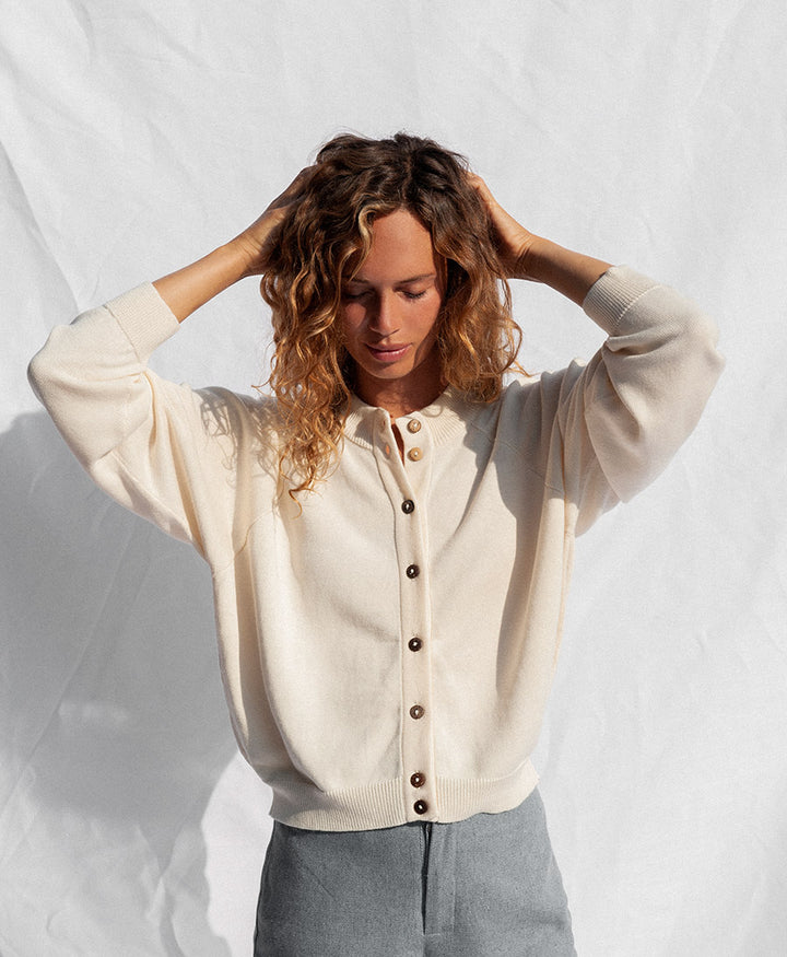 Strickjacke Cardigan BARRANCO aus Bio-Baumwolle - Ivory