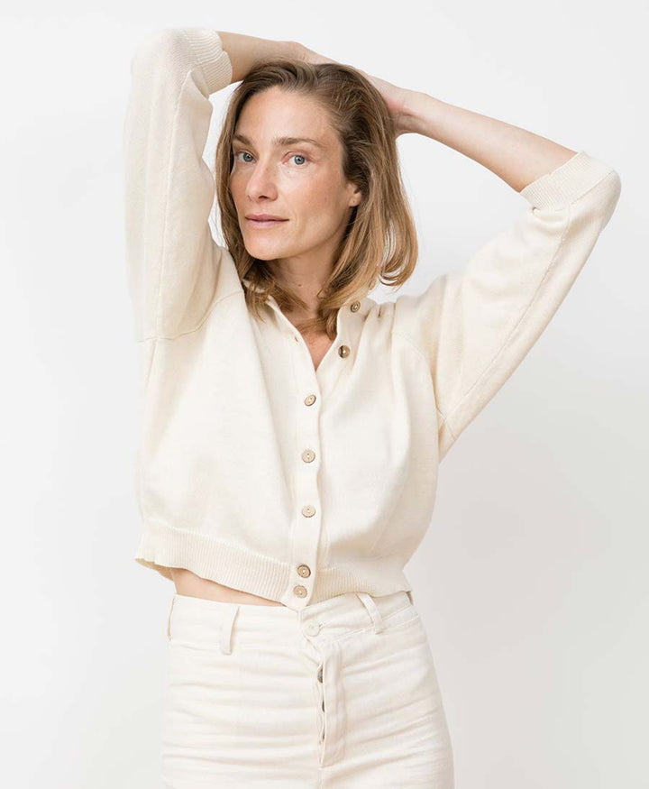 Strickjacke Cardigan BARRANCO aus Bio-Baumwolle - Ivory
