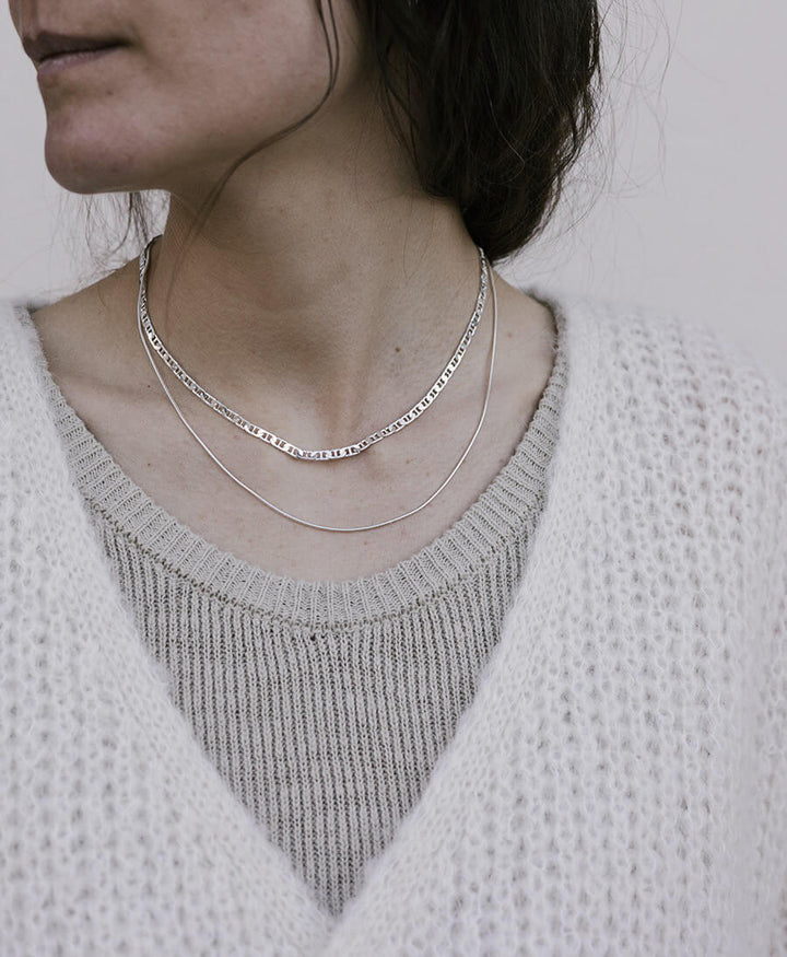 Halskette breite flache Ankerkette - Sterling Silber
