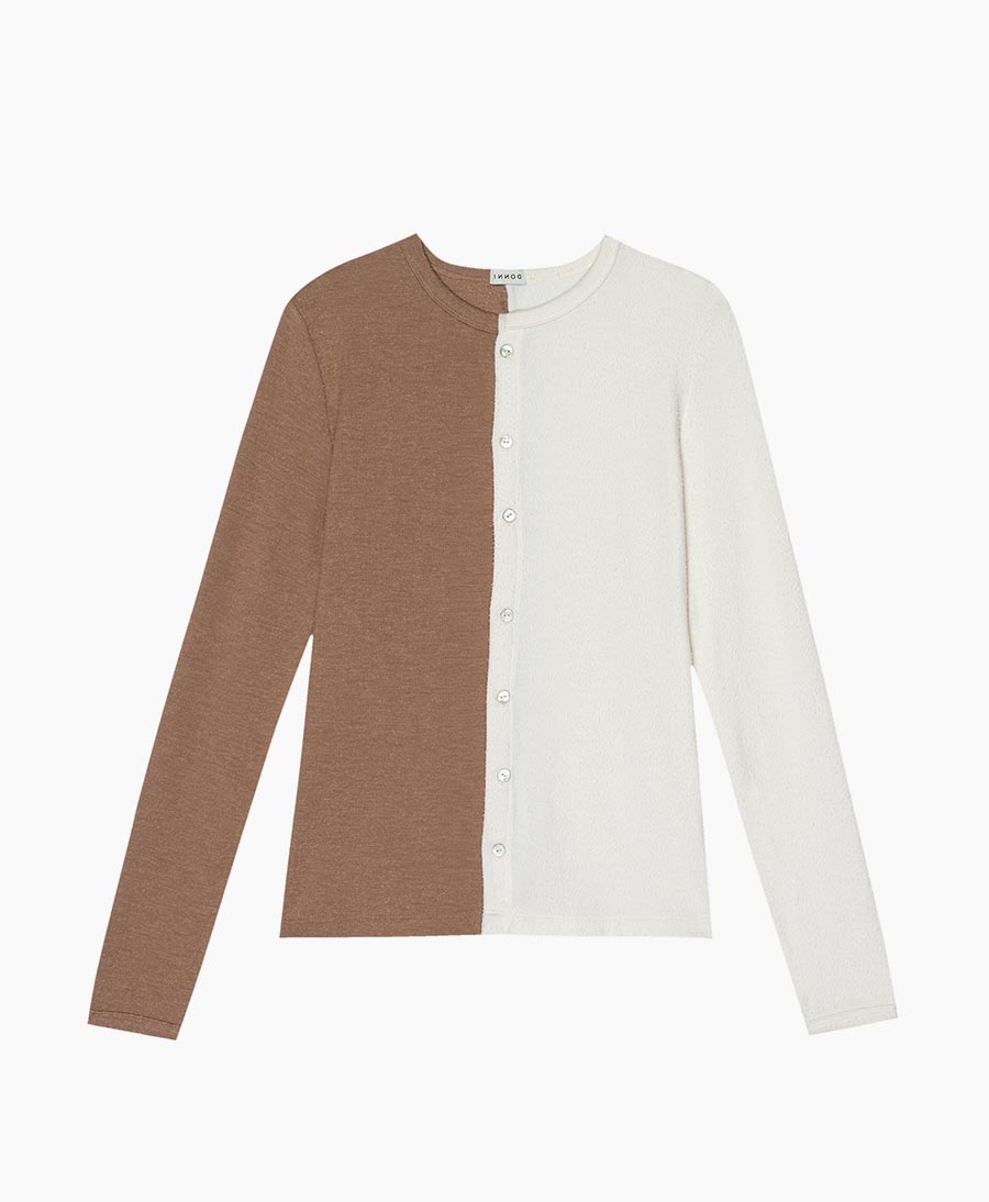 Duo Sweater Cardigan - Creme / Camel