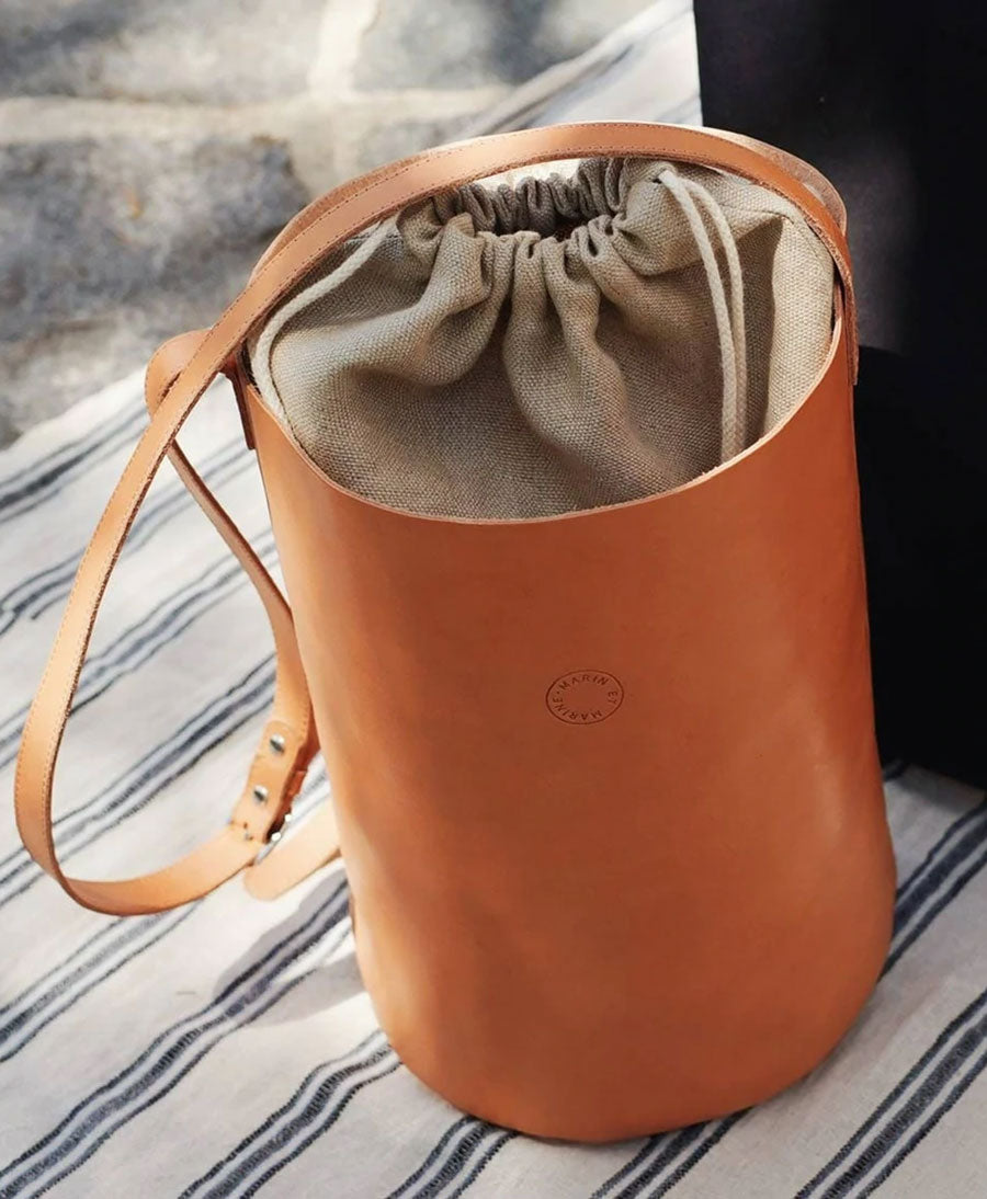 Grosse Bucket Bag aus Leder - Natur