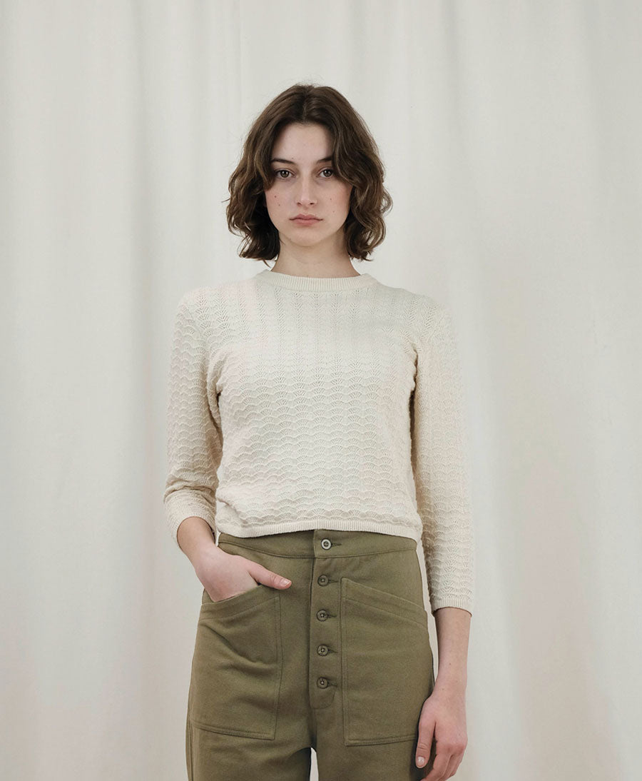 Feinstrick Top - Lace Knit Top Cream
