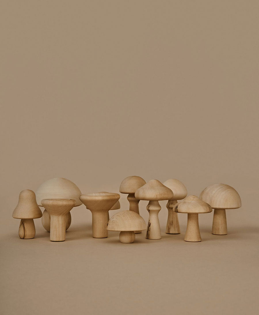 Holzspielzeug Pilze-Set "Mushrooms Natural " ungefärbt