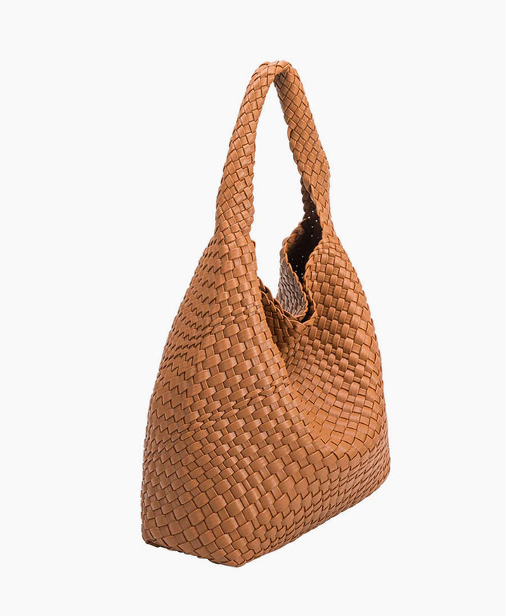 Gewebte Schultertasche JOHANNA aus veganem Leder - Braun