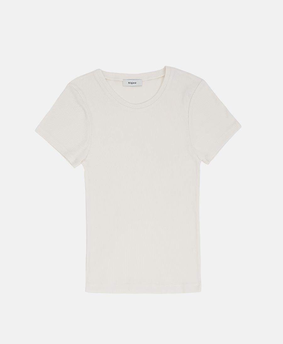Geripptes T-Shirt aus Bio-Baumwolle  - Gebrochenes Weiss